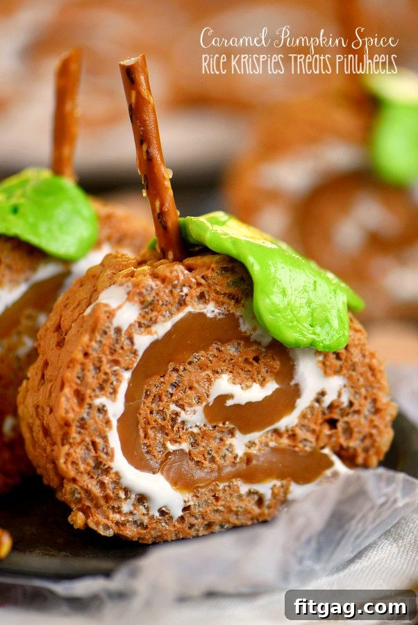 Caramel Pumpkin Spice Rice Krispies Treats Pinwheels - a top fall treat featuring amazing flavors and a fun pinwheel shape. Irresistibly delicious!