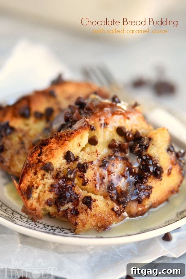 Decadence meets comfort in this easy Chocolate Bread Pudding with Salted Caramel Sauce recipe! This sauce is to die for!