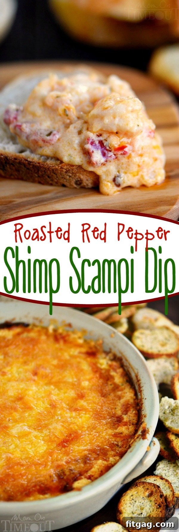 A beautifully arranged serving platter featuring the Roasted Red Pepper Shrimp Scampi Dip surrounded by various dippers