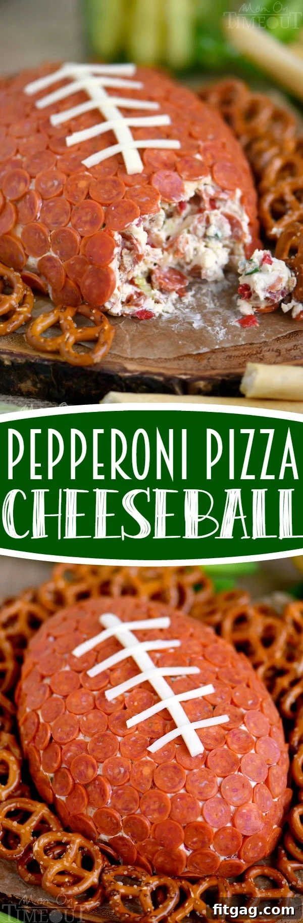 This Pepperoni Pizza Football Cheese Ball is my new favorite thing! Super easy to make and a total showstopper! Make this for your next game day celebration and watch the crowd go wild!