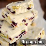 Small batch cranberry pistachio fudge bite