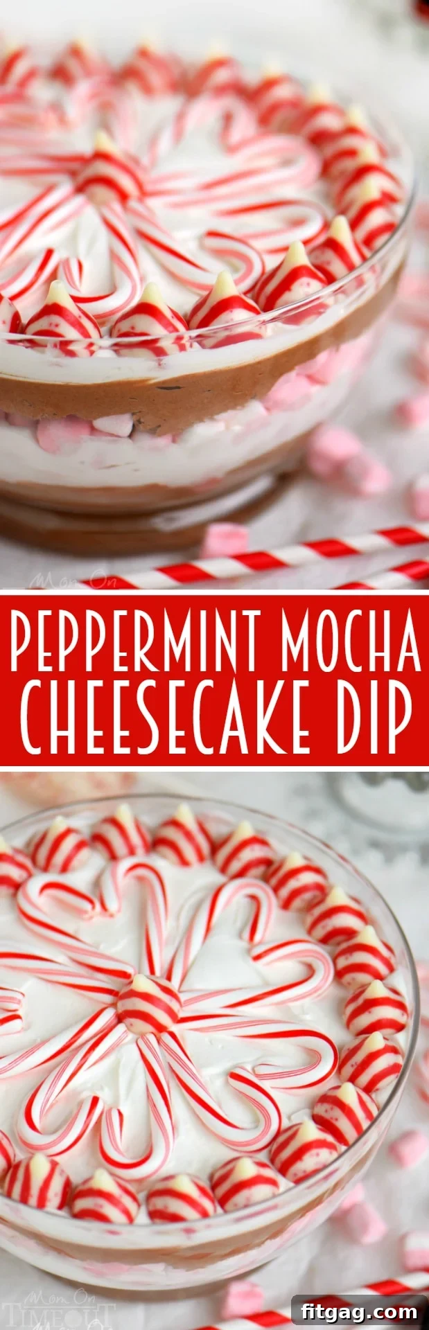 Holiday Peppermint Mocha Cheesecake Dip 9 This easy Layered Peppermint Mocha Cheesecake Dip will be the STAR of all your holiday parties! With it's fun, colorful layers, and 5 minute prep time, everyone wins! Works beautifully as a holiday appetizer or dessert!