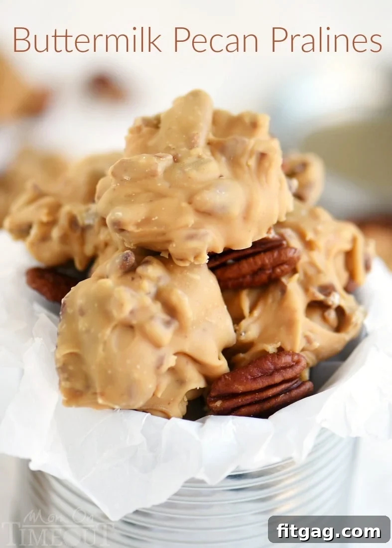 A plate of homemade Buttermilk Pecan Pralines, showcasing their creamy texture and scattered pecan pieces.