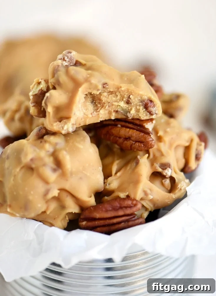 Several golden-brown Buttermilk Pecan Pralines arranged neatly, highlighting their appealing color.