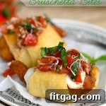 Parmesan Shrimp Crostini 5 Overhead view of a single Parmesan Shrimp Bruschetta Bite with bruschetta topping.