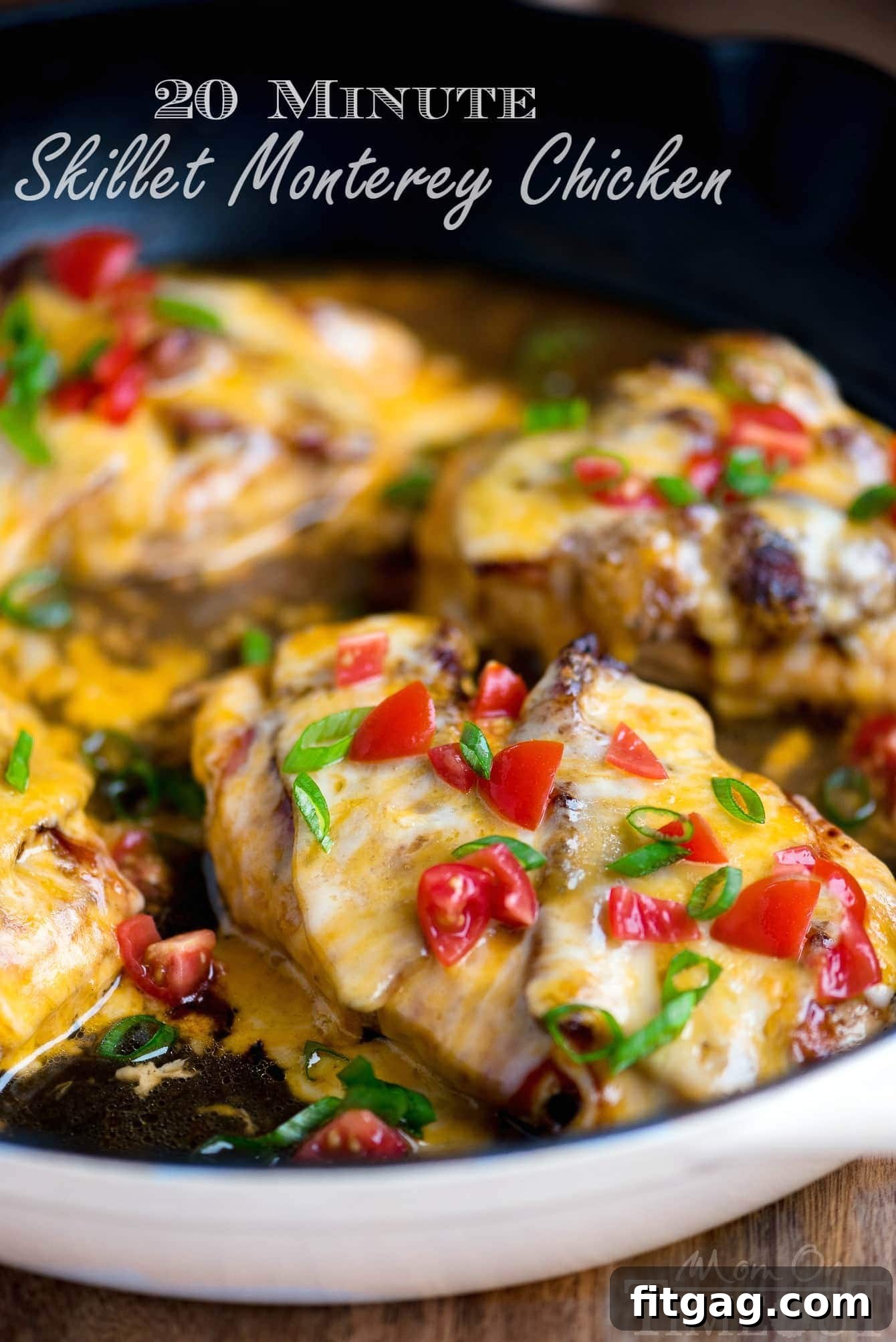 monterey chicken recipe in skillet with bacon and cheese