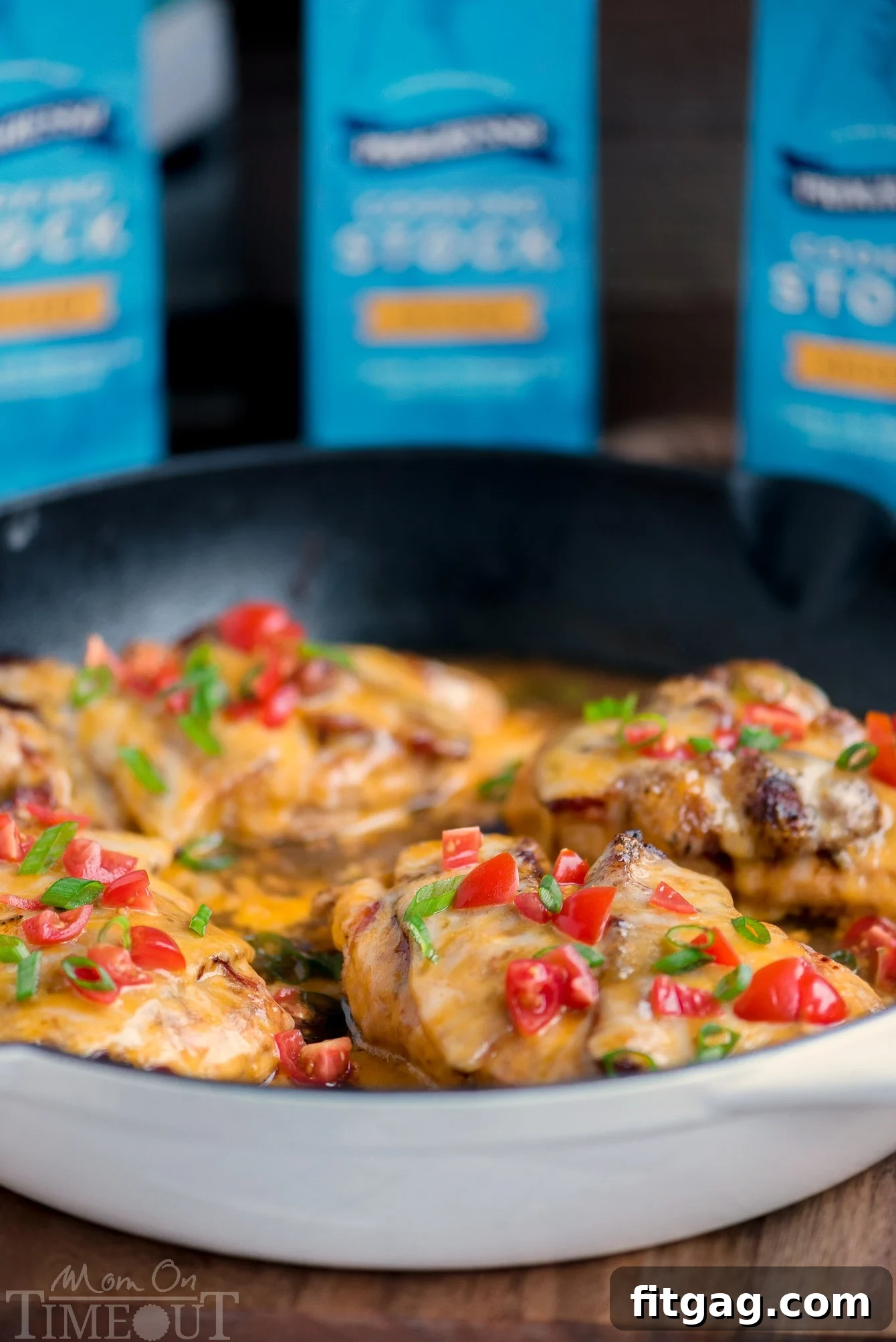 skillet monterey chicken in white enamel cast iron skillet