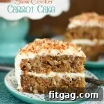 Decadent Slow Cooker Carrot Cake with Cream Cheese Swirl 6 A charming image of the finished Slow Cooker Carrot Cake with Cream Cheese Frosting, adorned with a decorative touch of toasted coconut.