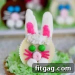 Finished Reese's Easter Bunnies with decorative elements.