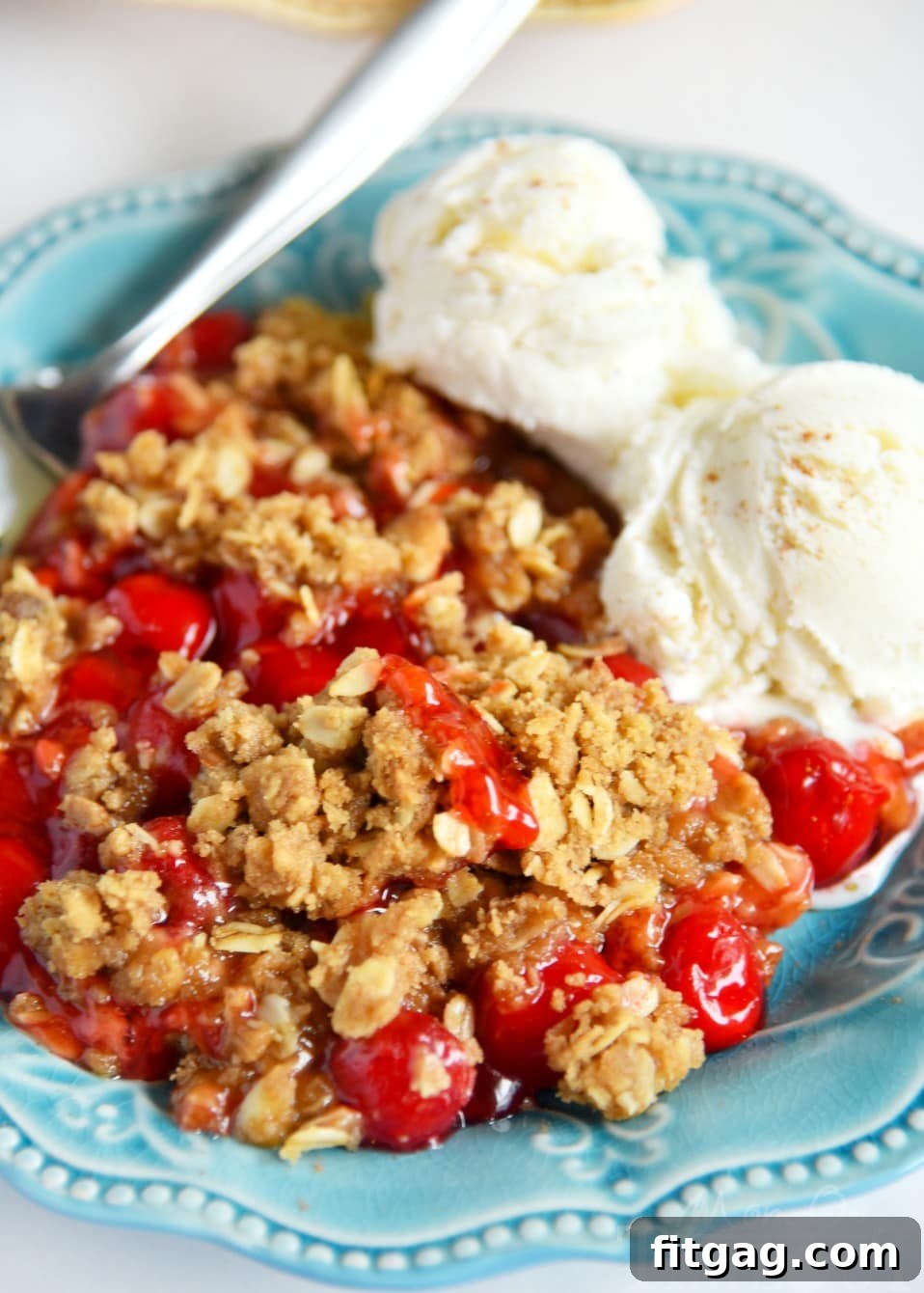 Effortless Cherry Almond Crumble 2 A perfectly baked Easy Cherry Almond Crisp, golden brown and bubbling, ready to be served. A truly delightful and easy dessert recipe.