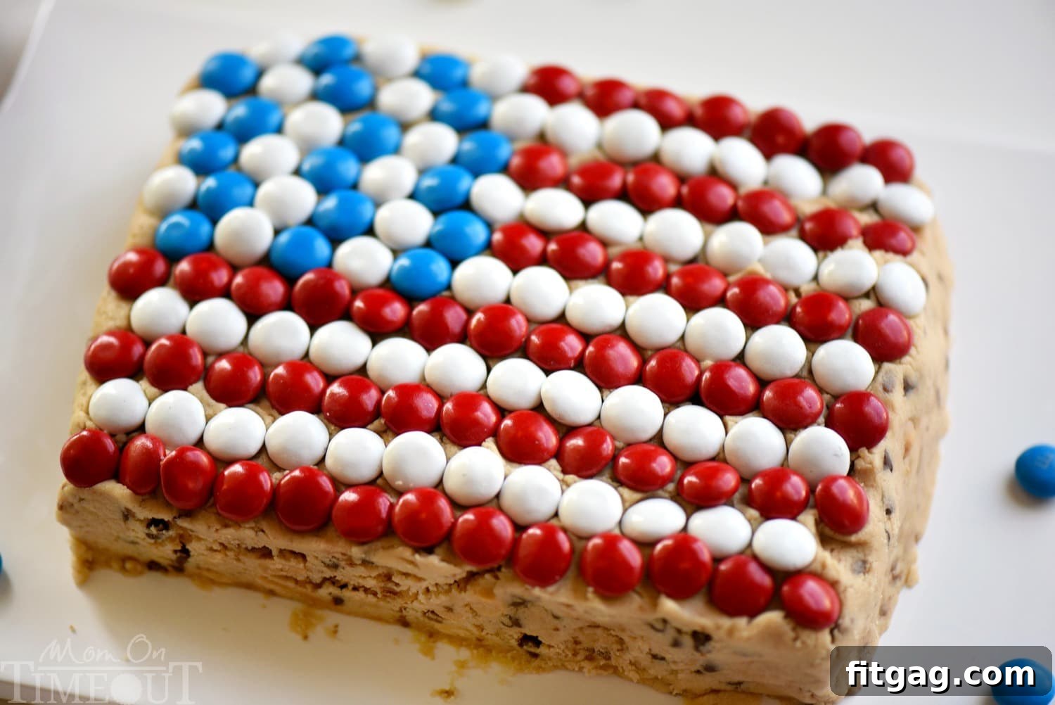 Party-Perfect Chocolate Chip Cookie Dough Dip 5 Celebrate with this outrageous Chocolate Chip Cookie Dough Flag Dip this 4th of July weekend! Edible chocolate chip cookie dough is loaded with toffee bits and peanut butter chips for the most delicious dip ever! Decorated in red, white, and blue, this easy dessert recipe is perfect for Memorial Day and Labor Day weekend as well!