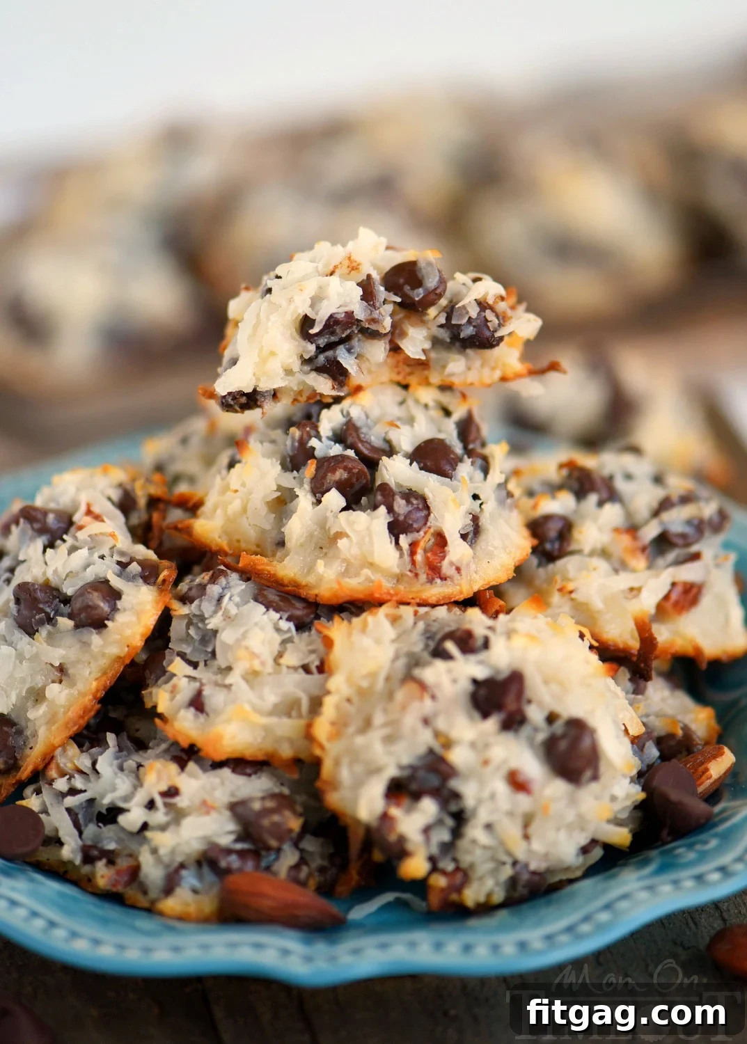 A freshly baked Almond Joy Cookie, showcasing its rich texture and irresistible gooey center with melted chocolate and crunchy almonds
