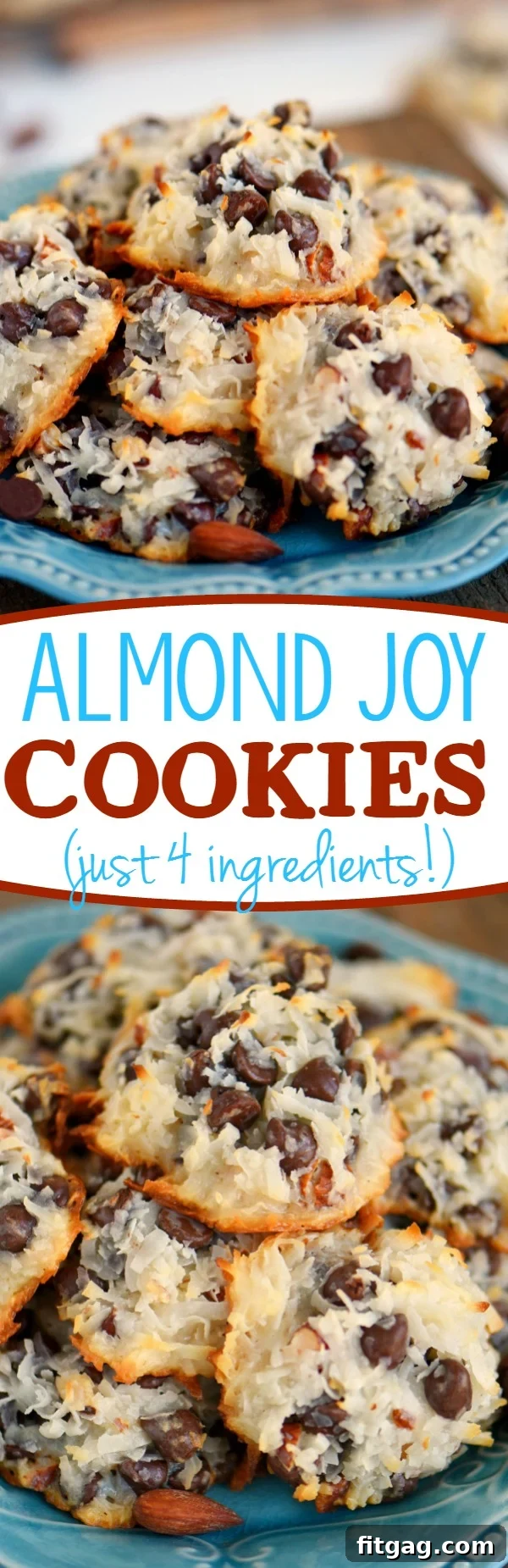 A compilation image showcasing six different coconut dessert recipes, including Almond Joy Cookies and other related treats.