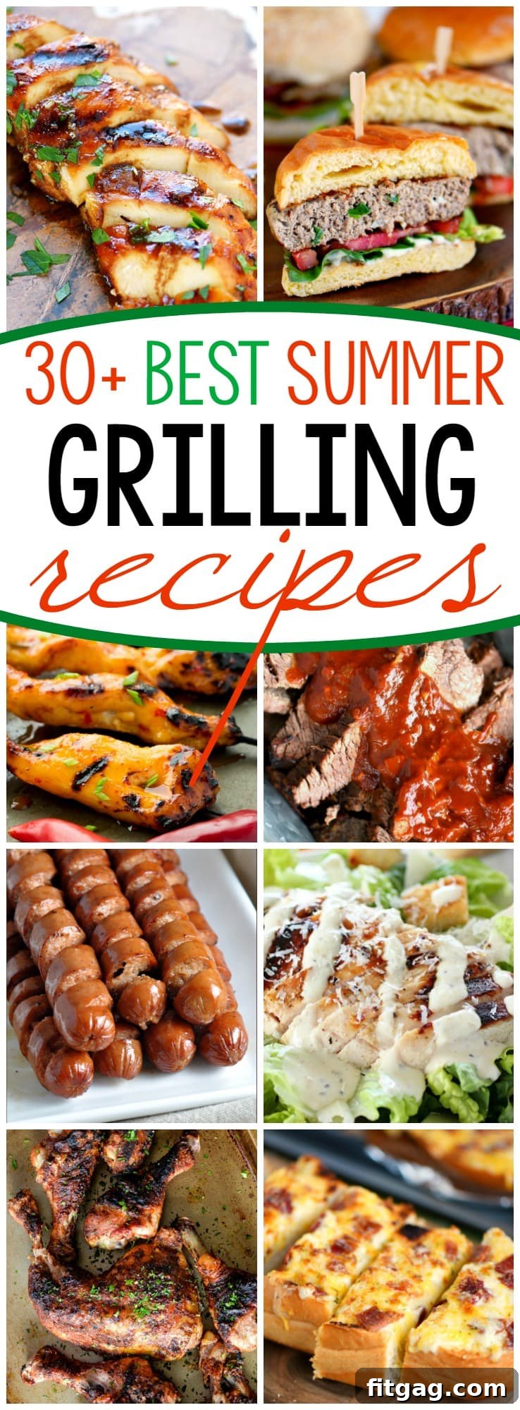 A summary image showcasing a variety of grilled dishes, encouraging readers to save these summer grilling recipes to Pinterest for future inspiration.
