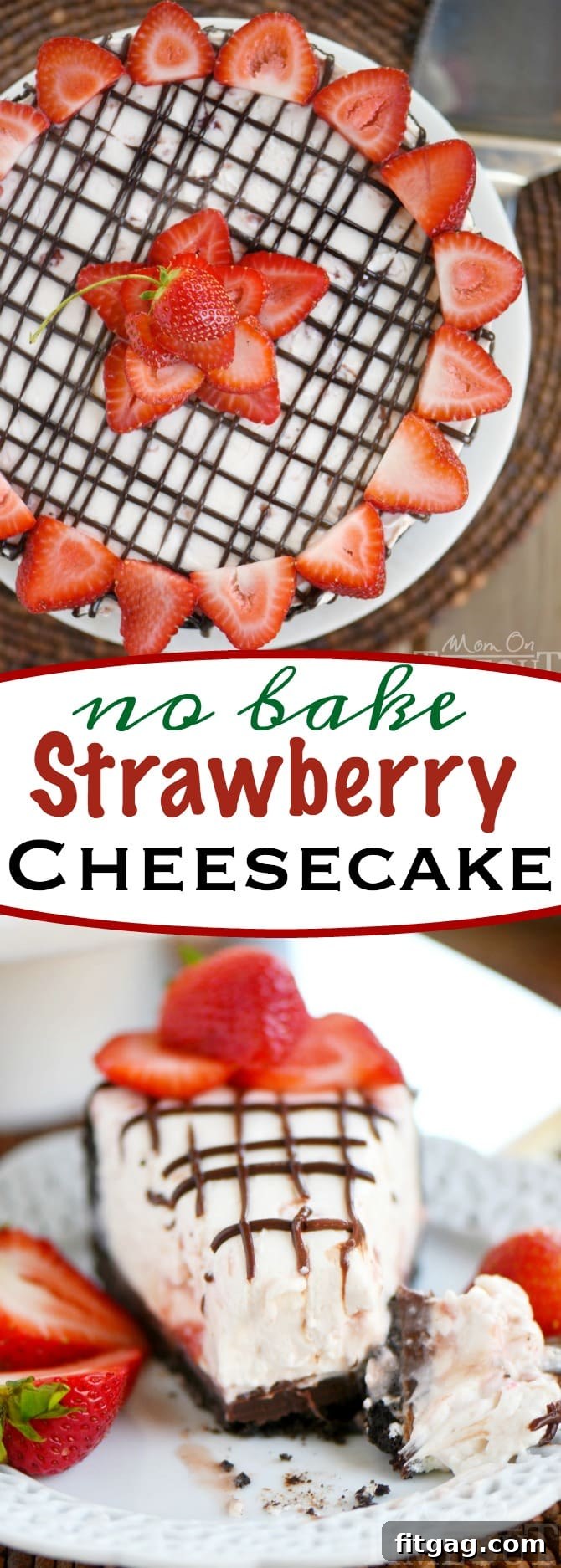 Strawberry Cloud Cheesecake 10 Collage of delicious No-Bake Strawberry Cheesecake photos, showcasing its layers and fresh fruit topping.