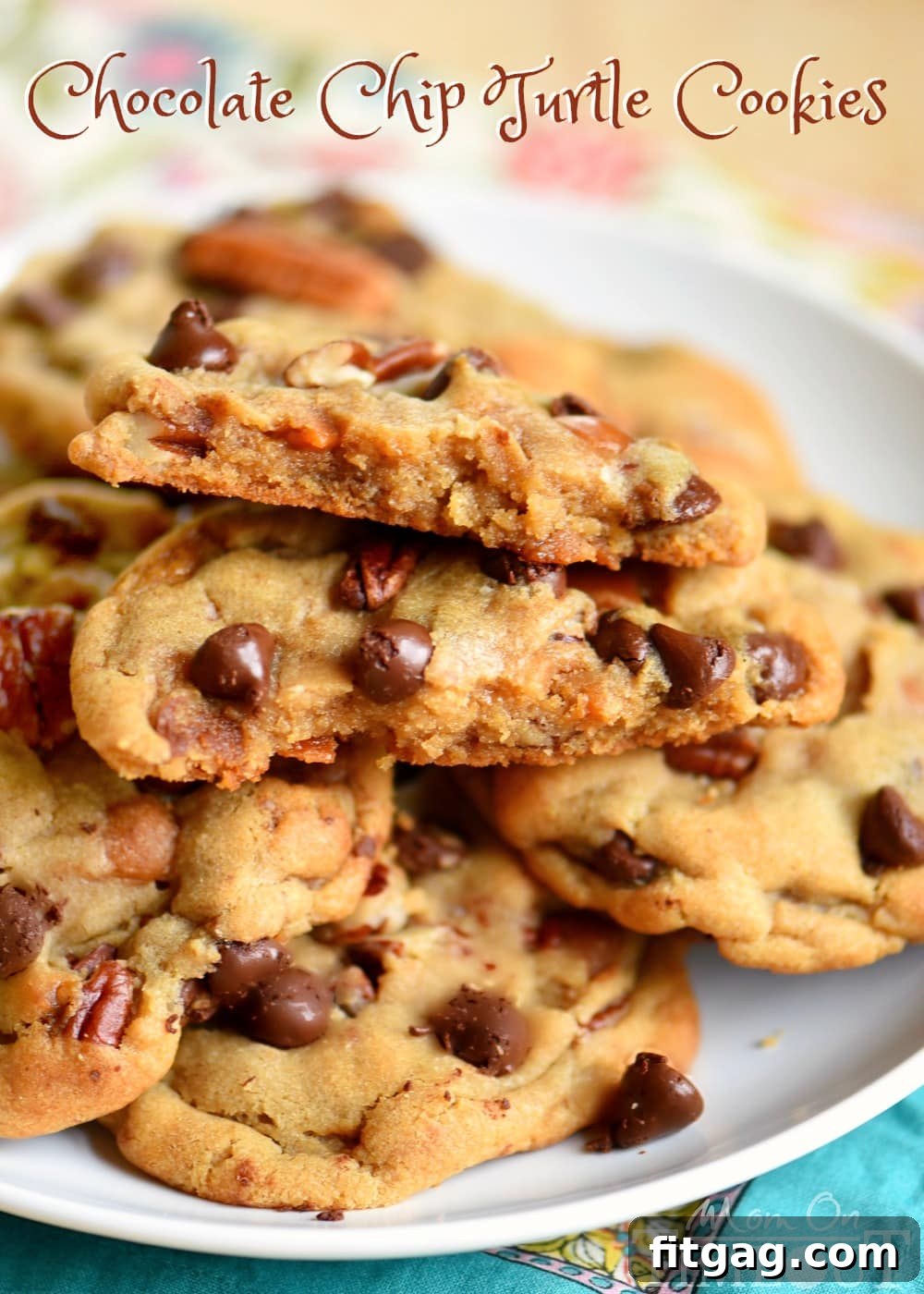 chocolate-chip-turtle-cookies - A close-up of unbaked cookie dough balls with chocolate chips and pecans.
