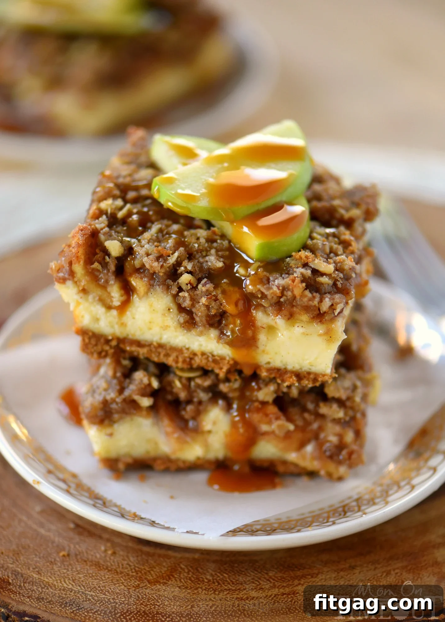 Luscious Dutch Apple Pie Cheesecake Bars ready to be served, a perfect blend of apple pie and cheesecake for autumn