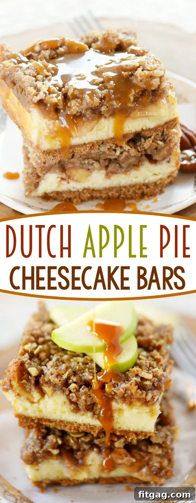 Sliced Dutch Apple Pie Cheesecake Bars, showcasing all the delicious layers and streusel topping