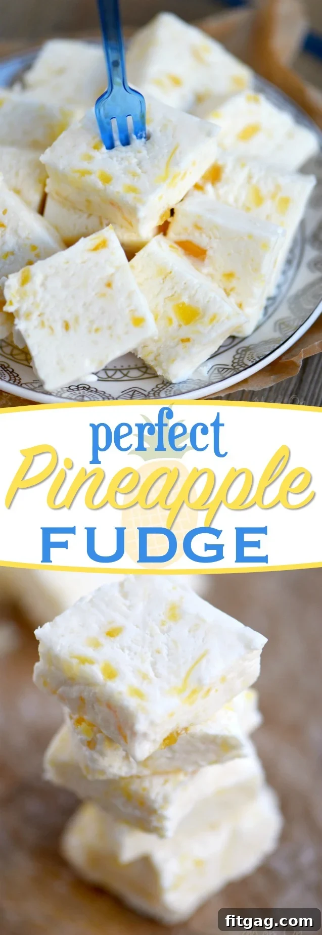 Tropical Pineapple Fudge Bliss 7 A vibrant, close-up image of numerous squares of Perfect Pineapple Fudge, artfully arranged to showcase their rich texture and the delightful specks of tropical pineapple. A truly inviting homemade treat. // Mom On Timeout