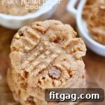 A small thumbnail of a freshly baked Flourless Toffee Peanut Butter Cookie.