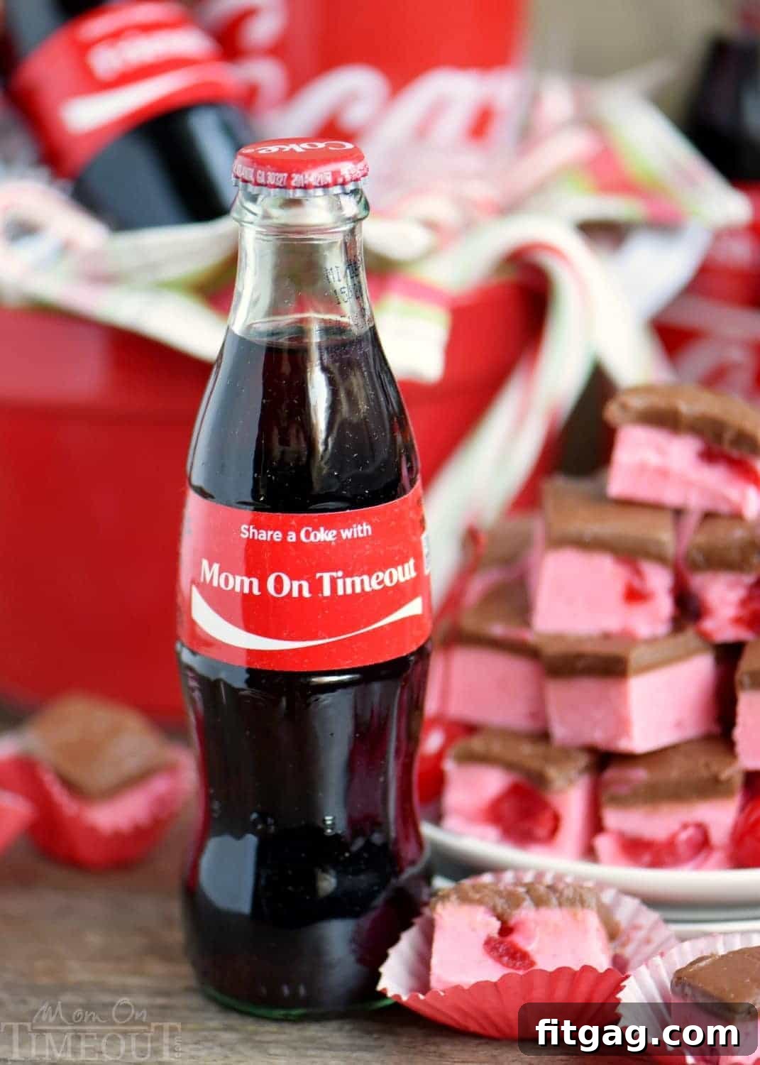 Single piece of Cherry Coke Fudge on a white plate, ready to be enjoyed