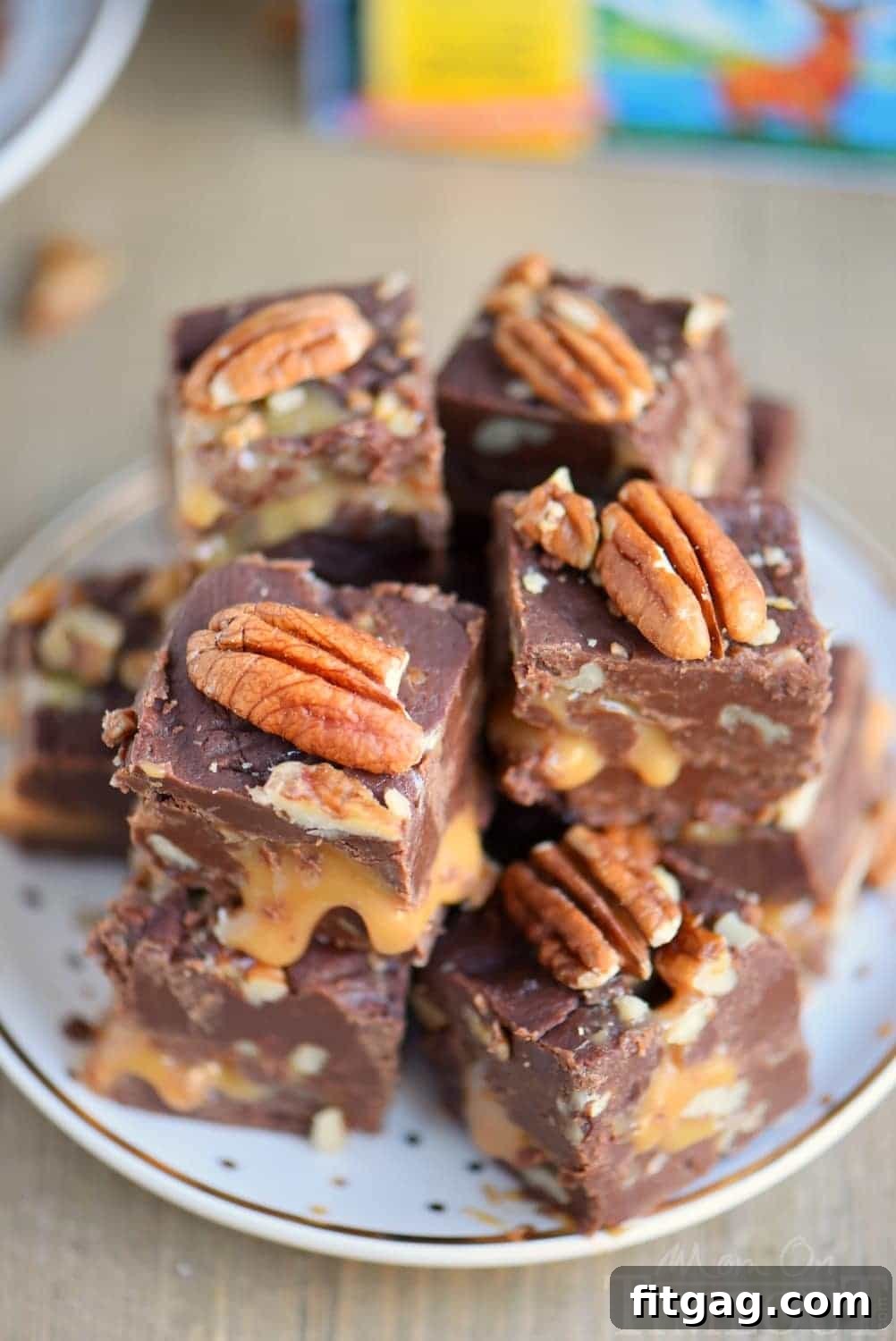 Chocolate Turtle Trilogy Fudge 4 Decadent homemade Triple Chocolate Turtle Fudge slices