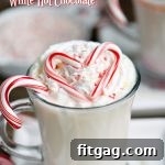 Creamy Peppermint White Hot Chocolate Slow Cooker Delight 6 Slow Cooker Peppermint White Hot Chocolate topped with whipped cream and candy canes