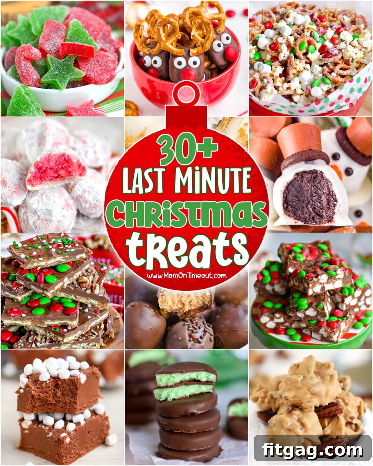 30 Eleventh-Hour Holiday Delights 2 A vibrant collage showcasing an array of quick and easy Christmas treats that are perfect for last-minute holiday baking. Featuring various cookies, fudges, and festive snacks.
