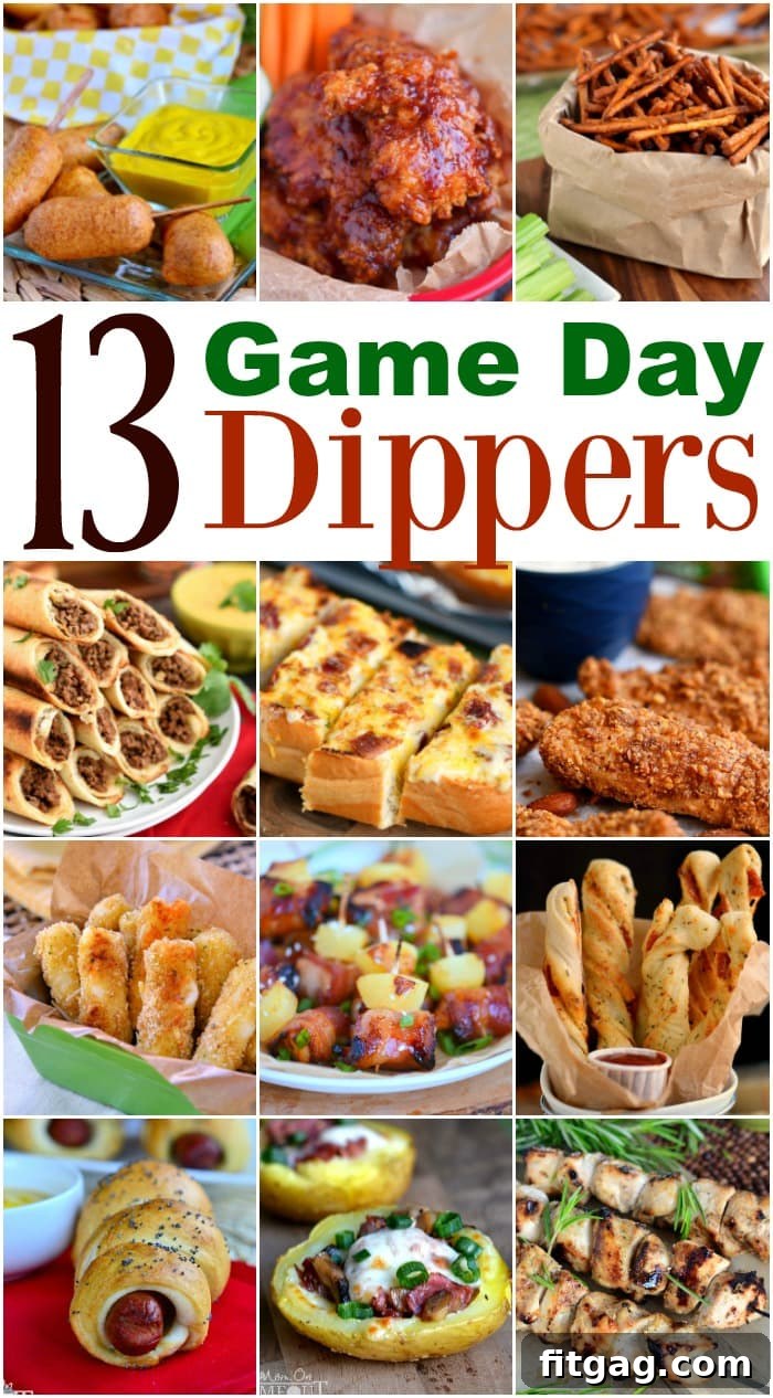 A stunning spread of game day dippers including chicken strips, pizza twists, mini corn dogs, pretzel dogs, and more, all ready for dipping.