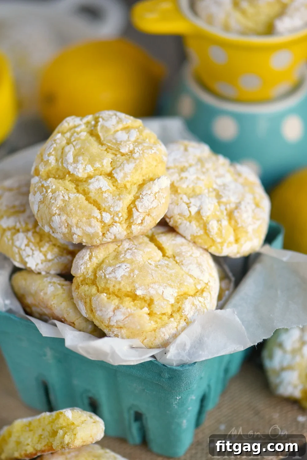Zesty Lemon Snaps 4 A close-up of three lemon whippersnap cookies, showing their soft, cracked texture and inviting lemon-infused goodness, perfect for any occasion.