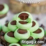 Finished Chocolate Mint Cream Cheese Buttons, vibrant green with dark chocolate centers.