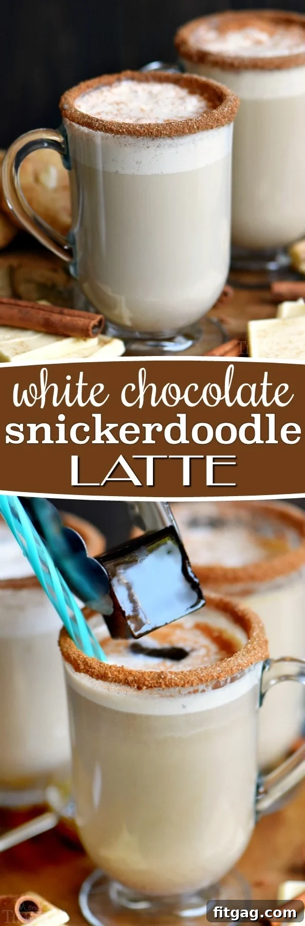 Velvet Snickerdoodle Swirl Latte 8 A stunning image of a White Chocolate Snickerdoodle Latte, highlighting its warm, inviting appearance and frothy top. This recipe from Mom On Timeout helps you recreate coffeehouse magic at home, with options for both hot and iced versions, plus a clever iced coffee trick.