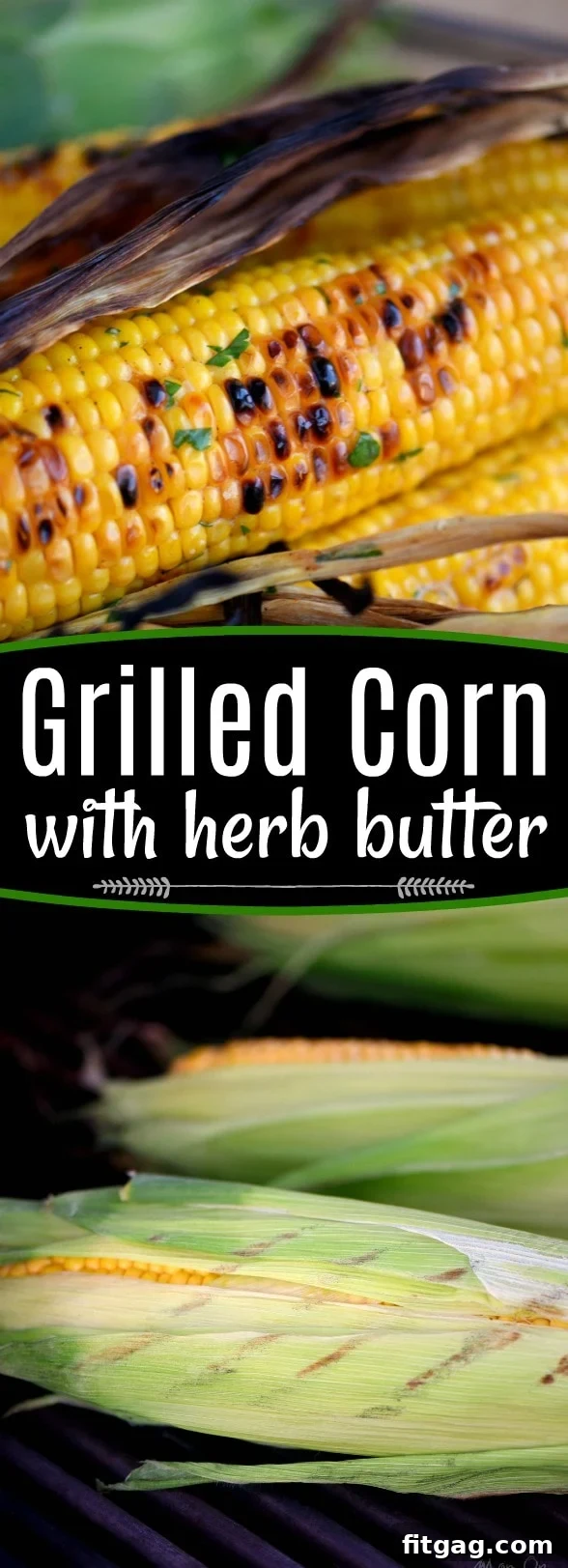 Flame-Kissed Corn with Aromatic Herb Butter 7 A vibrant, vertical shot of perfectly grilled corn with herb butter, highlighting the golden kernels and fresh green parsley.