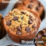 Jumbo Chocolate Chip Toffee Banana Muffins recipe card image