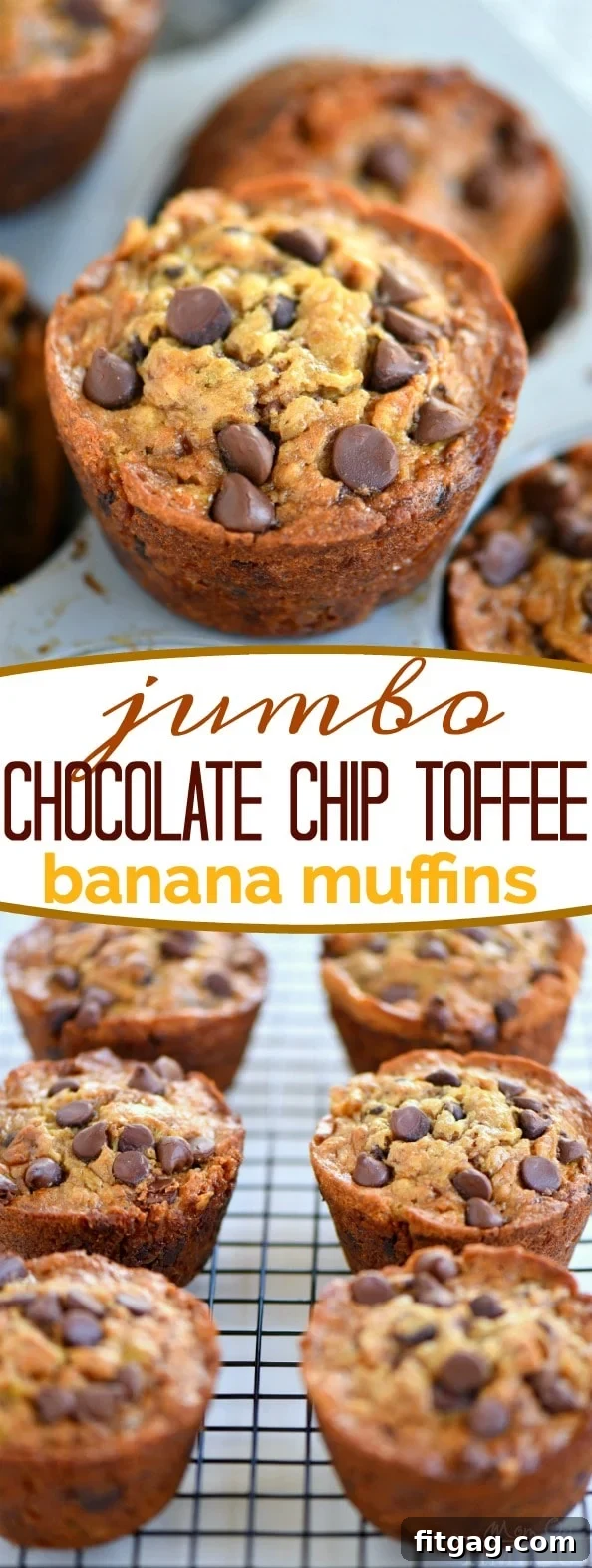 A large batch of freshly baked Jumbo Chocolate Chip Toffee Banana Muffins cooling on a wire rack.