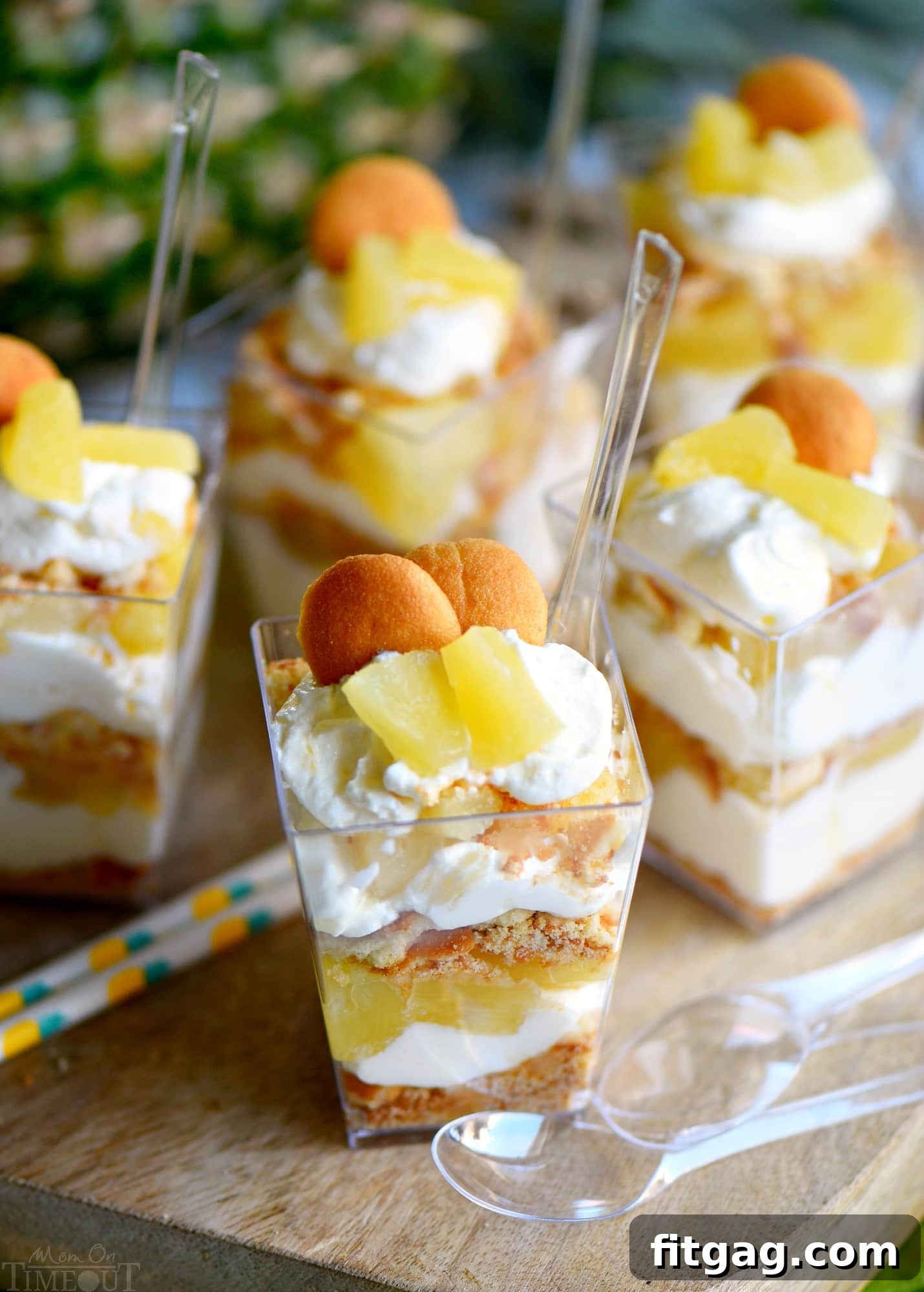Close-up of a Mini Pineapple Cheesecake Trifle, highlighting the delicious layers.