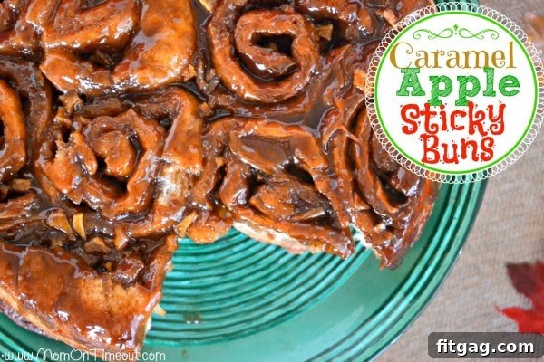 Caramel Apple Sticky Buns, glazed and loaded with apple chunks.