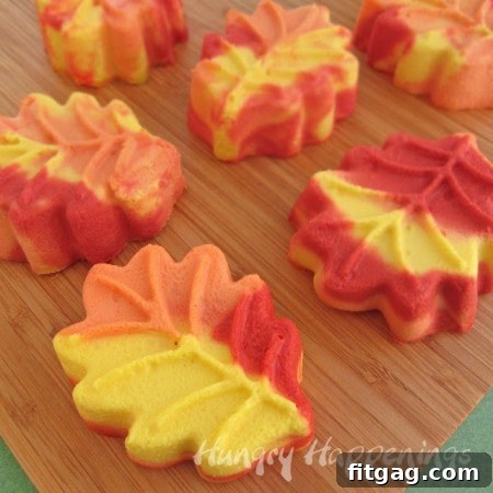 Festive Fall Cheesecake Leaves, elegant and colorful individual cheesecakes.