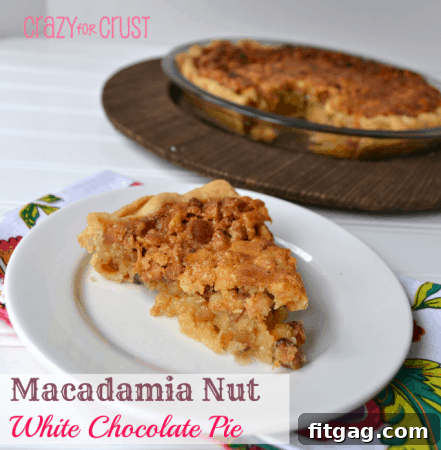 Macadamia Nut White Chocolate Pie, a rich and luxurious dessert.