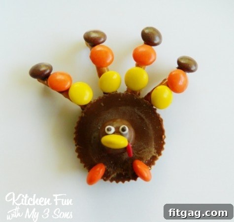 Cute Reese’s Peanut Butter Turkey, a simple and fun holiday treat.