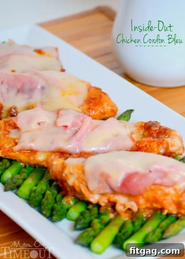 A beautifully plated dish of Inside Out Chicken Cordon Bleu with savory gravy, showcasing tender chicken, melted Swiss cheese, and savory ham, perfect for an easy weeknight dinner solution.