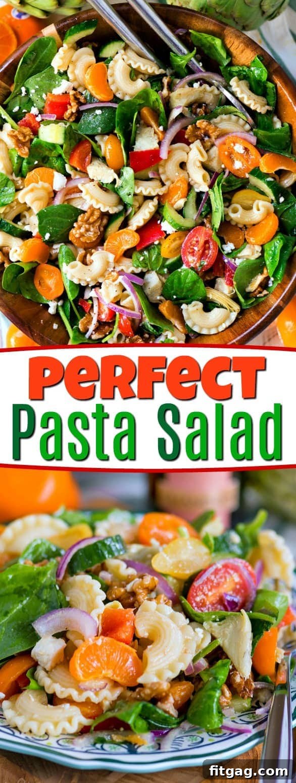 Easy Perfect Pasta Salad with detailed ingredients list and instructions, promoting a healthy and delicious meal option.