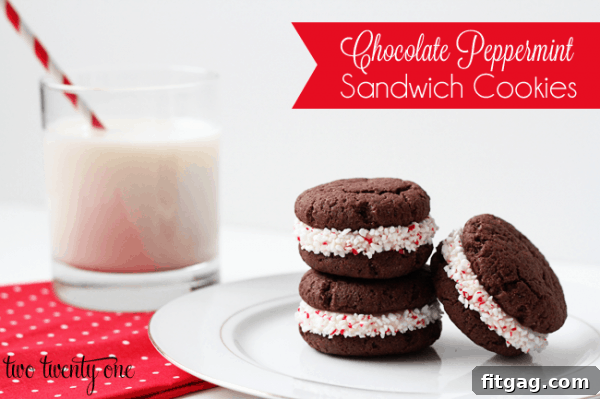 Chocolate Peppermint Sandwich Cookies Chocolate Peppermint Sandwich Cookies, a gourmet holiday cookie.