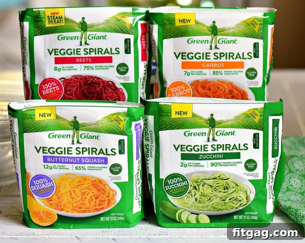 Green Giant Veggie Spirals in various vegetable types, including zucchini.