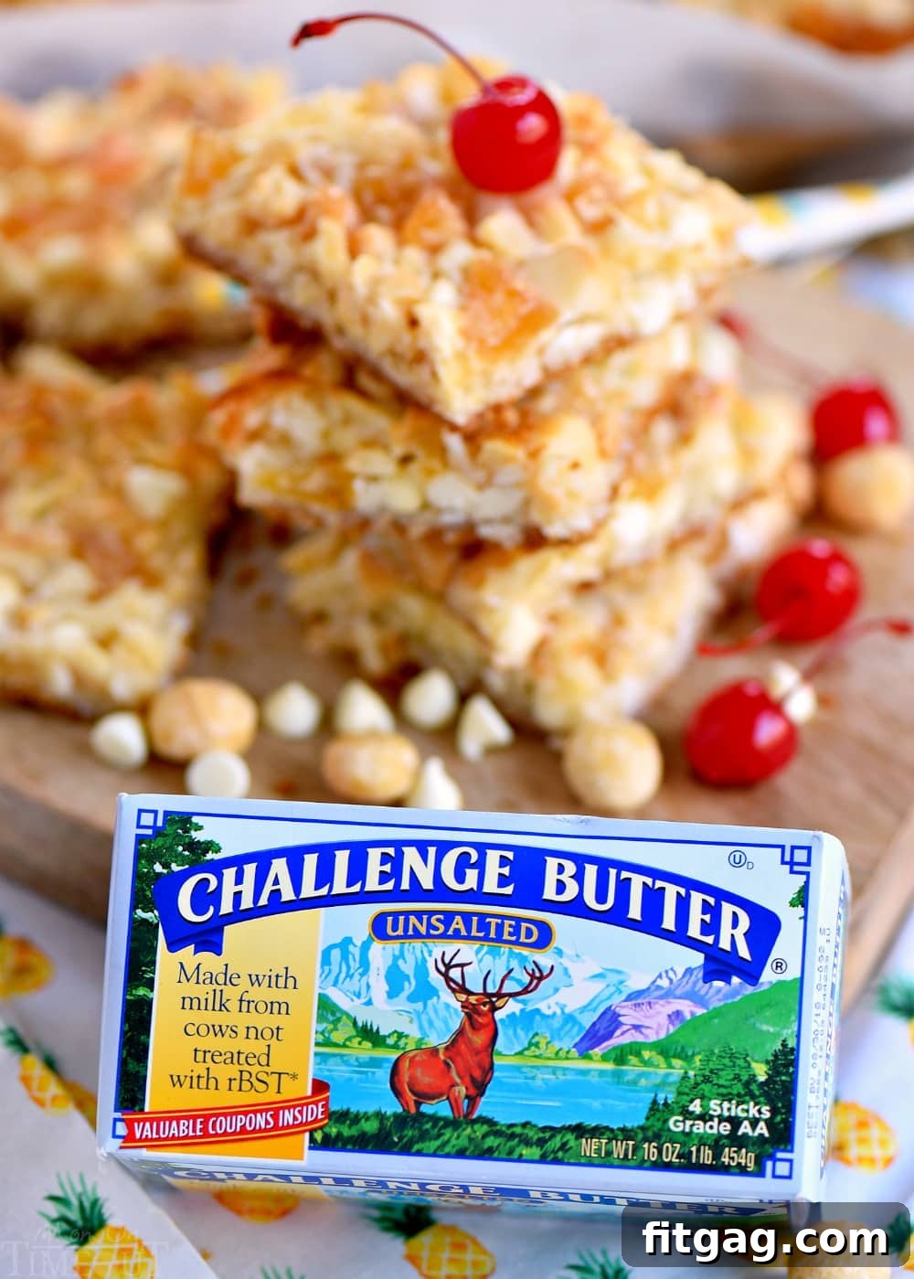 Pina Colada Bars made with Challenge Butter
