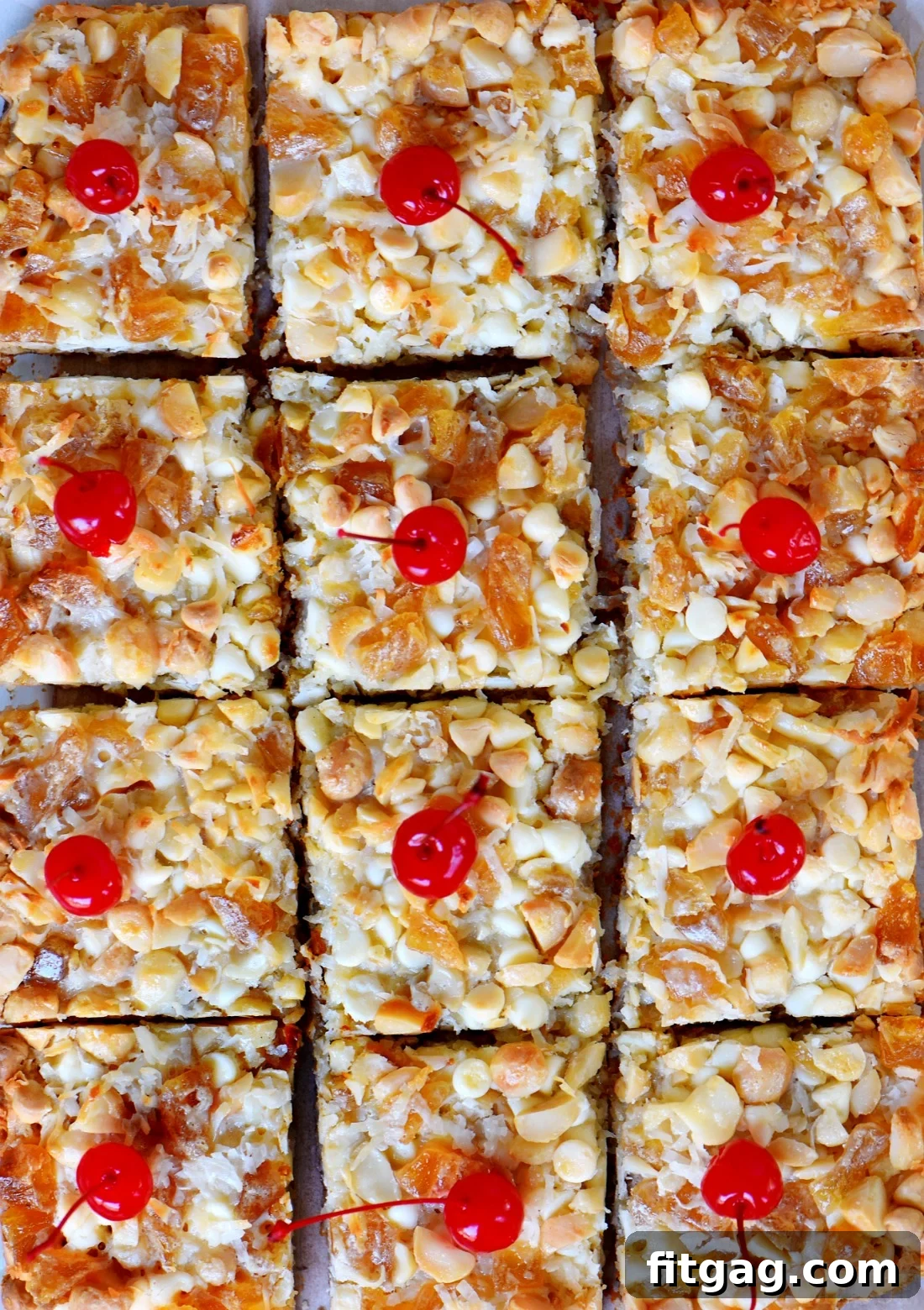 Favorite Piña Colada Magic Bars with Cherries