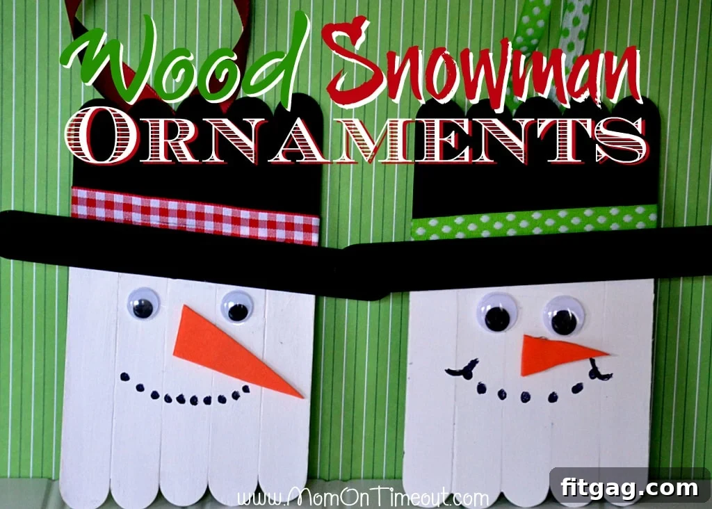 Finished wood snowman ornaments hanging, showcasing various ribbon choices