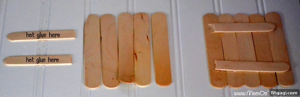 Five craft sticks glued together with two smaller pieces for stability