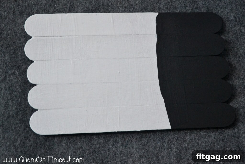 Craft sticks painted black on top and white on the bottom, with a separate black stick