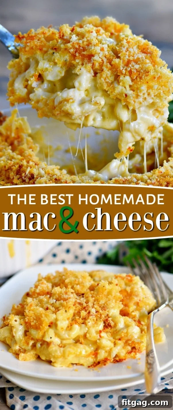 A collage showing various stages of preparing the best homemade mac and cheese.